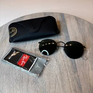 Ray-Ban RB3447 Round Metal Sunglasses Black Frame Green Lens 50mm Italy 21 145